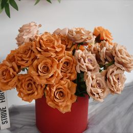 Decorative Flowers European Style 9-head Diamond Rose Artificial Flower Bouquet Wedding Table Decor Scene Display Floral Coffee Curled