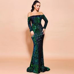 Dubai Arabic Long Sleeve Mermaid Mother Of The Bride Dresses Shiny Veet Sexy Plus Size Elegant Evening Gowns Tail Women Formal Dress Vestido De Fiesta 403