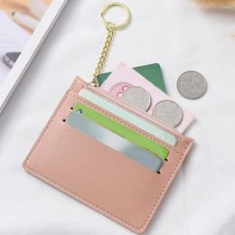 Card Holders Coin Purse Solid Colour Bag Simple Chain Fashion Pouch Portable Holder With Keychain PU Waterproof Mini Women