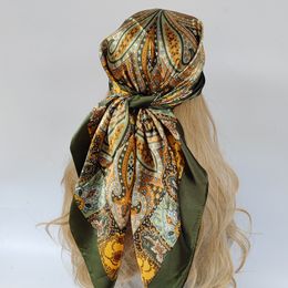 Scarves Silk Scarf Scarftop Headwraps For Women Vintage Four Seasons Hair Scarve 9090cm Hijab Foulard Bandana Femme Headscarf 230825