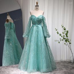 Casual Dresses Jancember Sparkly Mint Green Long Sleeve Arabic Evening Dress Elegant Dubai Beaded Formal Costume For Women Wedding Party