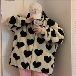 Women's Fur Autumn Winter Love Lamb Wool Coat Korean Thicken Cotton Loose Stand Collar Faux Coats Female Warm Parka Overcoat