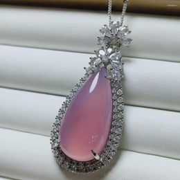 Pendant Necklaces Natural Pink Jade Water Drop Necklace Women Fine Jewellery Genuine Myanmar Jadeite Inlaid Zircon Teardrop