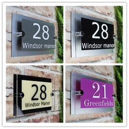 Garden Decorations Customise Modern House Sign Plaque Door Number Street Name Glass Effect Acrylic Doorplate Number 200x140mm 300x140mm 230824