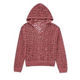 Men's Hoodies Sweatshirts YENKYE Autumn Women Vintage Long Sleeve Hooded Open Knit Sweatshirt Oversize Crop Pullover 230825