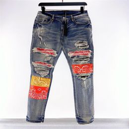 Mens Designer Jeans patch Cashew flowers Ripped Jean Man Slim Jeans Casual Zipper Trousers For Male High Quality Hip Hop Denim Pan243S