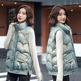 Women's Trench Coats Cotton Vest Winter Autumn Padded Jacket Sleeveless Korean Ladies Glossy Cotton-padded Jackets Vests Waistcoat Casual