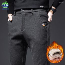 Men's Pants OUSSYU Brand Clothing Winter Fleece Warm Trousers Men Cotton Stretch Velvet Business Black Grey Thick Work Casual Male