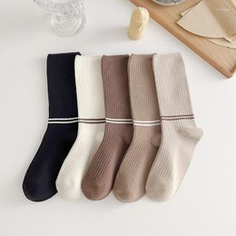 Women Socks Cotton Children's Middle Tube Japanese Simple Autumn And Winter Solid Stripe