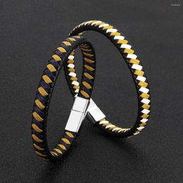 Bangle Simple Woven Leather Bracelet Men's Fashion Multi Strand Rope Stainless Steel Magnetic Buckle Couple 2023