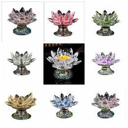 Tall Feet Quartz Crystal Lotus Purity Multicolor Lotus Candlestick Holder Lotus Flower Tall Feet Lotus Figurines Decor Gift HKD230825