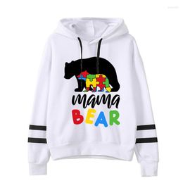 Women's Hoodies Autism Women Vintage Casual Sweatshirts Female Cartoon Animal Bear Fashion Colour Jigsaw Print Clothing