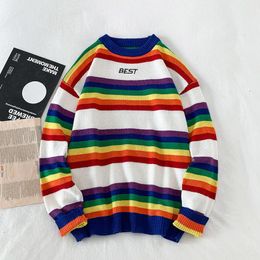 Men's Sweaters Mens Color-Block Stripe Vintage Knitted Sweater Long Sleeve Round Neck Pullover Jumper