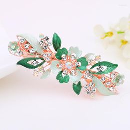Hair Clips Ladies Girl Fashion Sweet Large Rhinestone Metal Enamel Boutique Spring Clip Crab Plant Solid Colour Accessories Gift