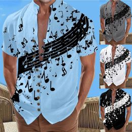 Men's T Shirts Casual Men Mens 3D Digital Printing Pocket Buckle Lapel Short Sleeve Shirt Long Workout