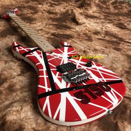 Fast shipping with in 48 hours/in stock/Eddie Van Halen 5150 Red Electric Guitar /White black Stripe/ Floyd Rose Tremolo Bridge/Free shipping