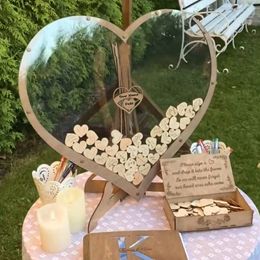 Other Event Party Supplies Wedding Guest Book Alternative Decor Dropheart Guestbook Wooden blessing board Heart shape Sweet Drop box 230824