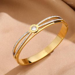 Bangle Trendy 316L Stainless Steel Infinity Shaped Design Roman Numerals Centred Shiny Crystal Bracelets Bangles