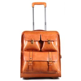 Evening Bags Luggage Stylish for Women Men Fashion Travel Suitcases Vintage Genuine Leather Rolling Business Trolley bag 230825