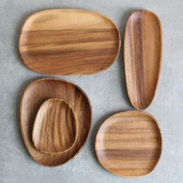 Plates Irregular Acacia Wooden Plate For Snack/Cake/Bread/Fruit Coffee Friendly Storage Wood Serving Tray Home/el/restaurant