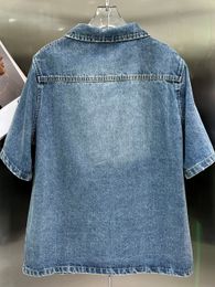 Women's Hoodies Sweatshirts 2023 Denim Blue Temperament Lapel Work Suit Bag Pocket Slim Shirt Coat 230824