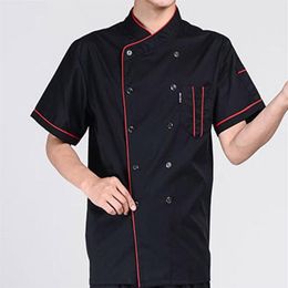 Men Short Sleeve Stand Collar Double-breasted Chef Waiter Uniform Loose 2020 New Fashion Cloth257U