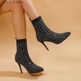 Boots Womens knitted naked boots 2023 Fall Fashion pointed socks boots Casual comfort set Wear ankle boots Everyday party womens heels T230824