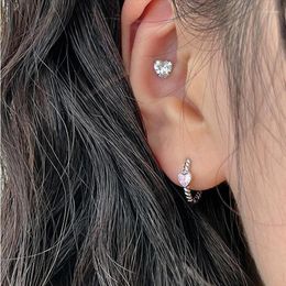 Hoop Earrings Women 2023 Trendy Heart Pink Zircon White Gold Colour Twist Ear Piercing Jewellery Korean Fashion Gifts KCE023