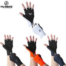 Cycling Gloves YKYWBIKE Cycling Gloves MTB Bike Black White Gloves Sports Half Finger Bicycle Goves Men Women Breathable Shockproof Gloves 230825