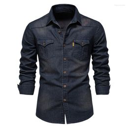 Men's Casual Shirts Arrival Denim Shirt Classic Style Long Sleeve Male Blue Jean For Men