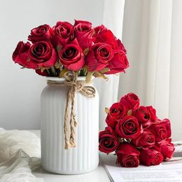 Decorative Flowers 12 Pieces Of Simulation Handmade Rose Valentine's Day Fake Flower Bride Bouquet Wedding Table Home Party Decoration