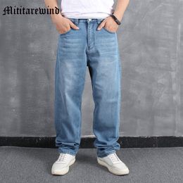 Mens Jeans Light Blue Loose Casual Simple Hip Hop Streetwear Fashion Denim Pants Black Solid Full Length Trousers High Street 230825