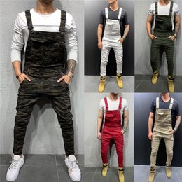 Men's Jeans Man Pants For Men Pocket Denim Overall Jumpsuit Cool Designer Brand Streetwear Sexy Suspender Pant259J