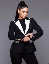 Women's Two Piece Pants 2 Pieces HTECom Women Suits Sets Metal Buttons Slim Fitted Blazer Jacket With Trousers Business Leisure Lady Wear