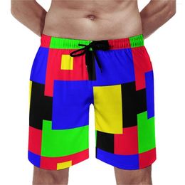 Men's Shorts Colorblock Board Summer Geometric Print Casual Beach Short Pants Man Sports Surf Comfortable Design Swimming Trunks
