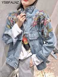 Women's Jackets Embroidery 2023 Spring Autumn Loose Slim Versatile Heavy Duty Studded Bead Sequin Denim Coat Women European Fashion 230825