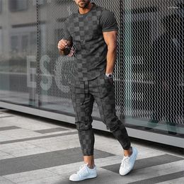 Men's Tracksuits Fashion Everyday Short Sleeve T-shirt Long Pants Street Clothing Suit Sports 3D Printed Sportswear 2-