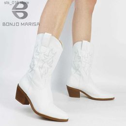 Boots Women Ankle Boots Cowboy White Boots For Women 2022 Slip On Fashion Leisure Casual Pointed Toe Embroidered Western Booties T230824