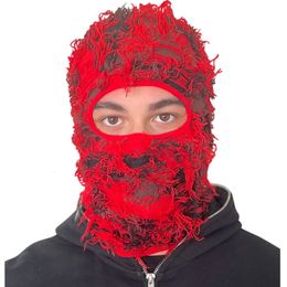 BeanieSkull Caps Knit Distressed Balaclava Knitted Full Face Ski Mask Fuzzy Camouflage 230825