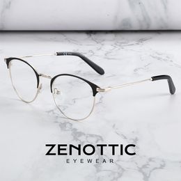 Sunglasses Frames ZENOTTIC Round Alloy Glasses Frames Lens Business Style Eyewear Optical Myopia Prescription Eyeglasses Frames 230824