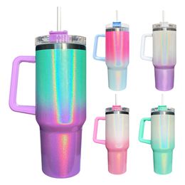 USA warehouse 40oz vacuum insulated double walled stainless steel blank sublimation 40oz shimmer glitter tumbler water bottle travel mugs For DIY printing