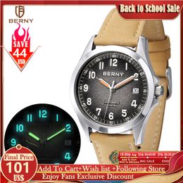 Wristwatches BERNY Frosted Dial Automatic Watch Men Luminous Mechanical Seagull ST2130 Wristwatch Sapphire Luxury Watch Waterproof 10ATM 230824