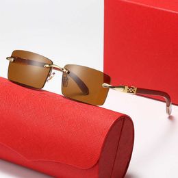 Fashion Leopard head Designer Carti top sunglasses New frameless square Sunglasses men's wooden leg catapult glasses fashion optical frame with and box