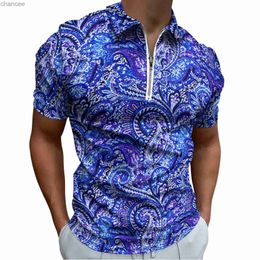 Blue Paisley Casual T-Shirts Vintage Print Polo Shirts Collar Y2K Shirt Mens Pattern Clothes Plus Size 5XL 6XL HKD230825