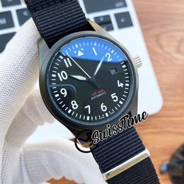 New Naval Air Combat Force IW326901 Miyota 8215 Automatic Mens Watch Black Dial PVD Black Steel Case Nylon Strap Watcehs Swis220m