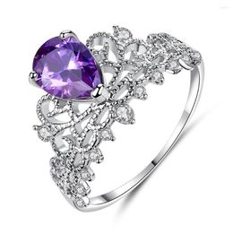 Cluster Rings Hainon Fashion Luxury Purple Zirconia Crown Ring Women's Wedding Party Zircon Silver Colour 2023 Romantic Jewellery