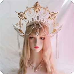 Lolita Headband Golden Mary Apollo Sun Halo Goddess Crown Party Church Headwear Halloween Costume Exaggerated Headpiece