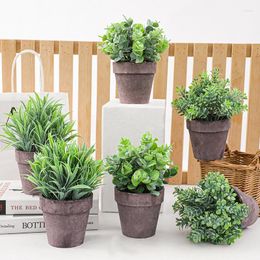 Decorative Flowers Artificial Potted Plants Eucalyptus Small Fake Mini For Indoor Greenery Tabletop Home Garden Decoration