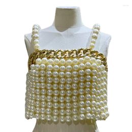 Women's Tanks European Exaggerated Handmade Pearl Bodice Jewellery Retro Vest Big Size Body ChainTops