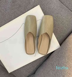 Slippers for Women Summer Flats Slip-on Mules Office Lady Loafers Concise Fashion Designer Shoes Leather Slides Pumps